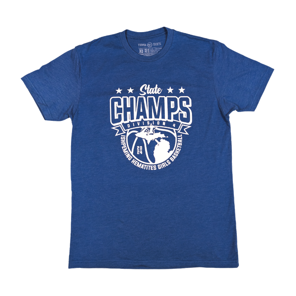 "STATE CHAMPS (Ishpeming Girls Basketball)" Heather Royal T-Shirt