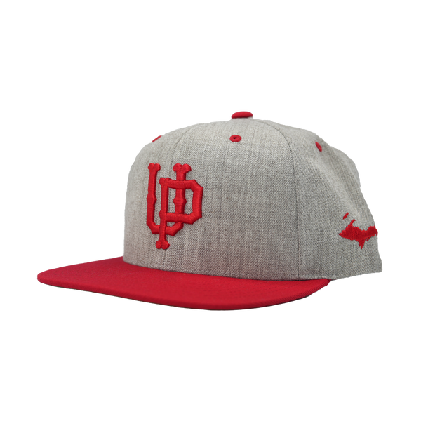 Hat - "U.P. Emblem (Retro)" 3D Puff Heather Grey/Red Snapback
