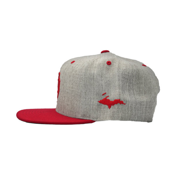 Hat - "U.P. Emblem (Retro)" 3D Puff Heather Grey/Red Snapback