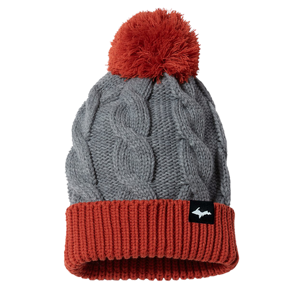 Beanie - "Upper Peninsula" Heather Grey/Rust Chunk Twist Knit Beanie