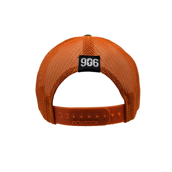 Hat - "U.P. Silhouette (Corner)" Dark Loden/Jaffa Orange Low Profile Trucker Hat