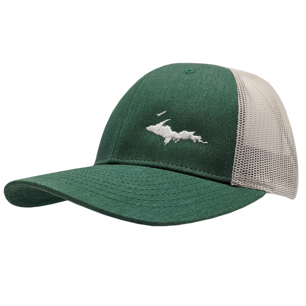 Hat - "U.P. Silhouette (Corner)" Heather Dark Green/Silver Low Profile Trucker Hat