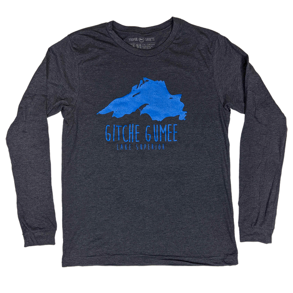 "Lake Superior/Gitche Gumee" Heather Navy Longsleeve T-Shirt