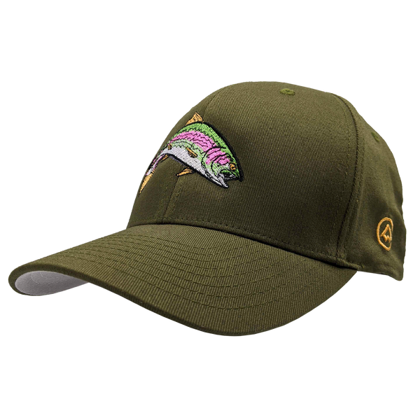 Hat - "Rainbow Trout" Olive Flexfit Structured Cap