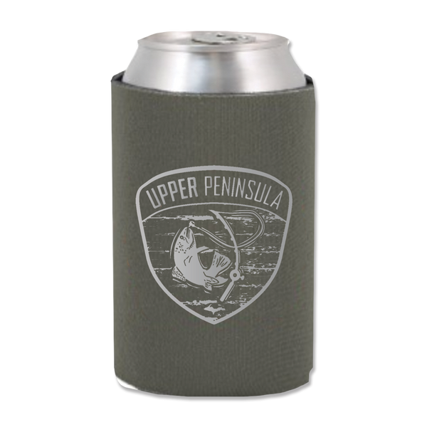 Can Cozy - "U.P. FISHIN" Charcoal