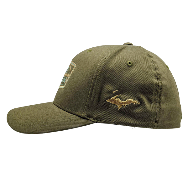 Hat - "UPPER MICHIGAN" Olive FlexFit Structured Cap