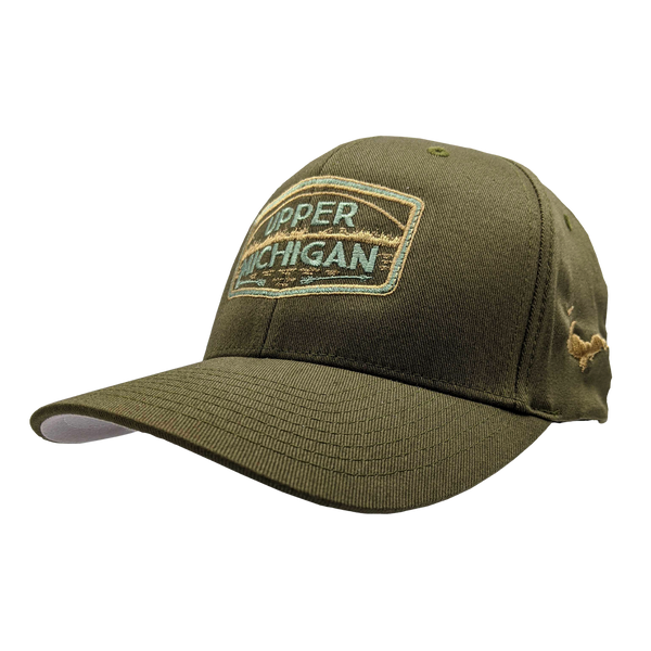Hat - "UPPER MICHIGAN" Olive FlexFit Structured Cap