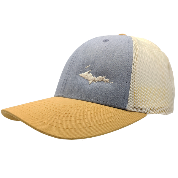 Hat - "U.P. Silhouette (Corner)" Heather Grey/Birch/Amber Gold Low Profile Trucker Hat