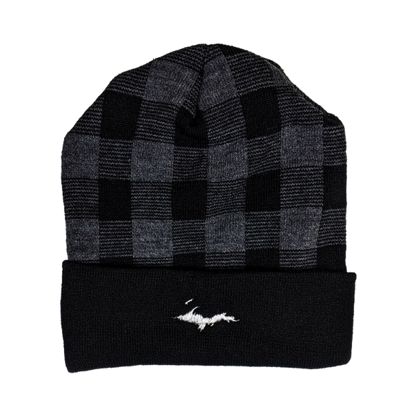 Beanie - "U.P. Silhouette" Black/Dark Heather Grey Plaid 12" Beanie
