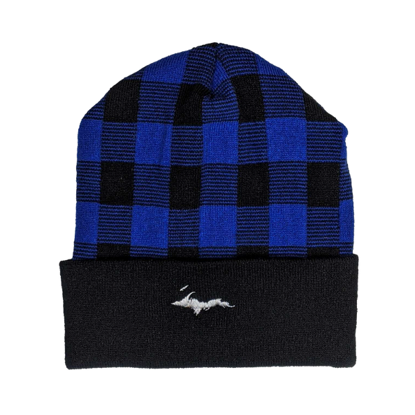 Beanie - "U.P. Silhouette" Black/True Royal Plaid 12" Beanie