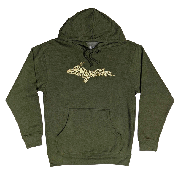 "YOOPER ICON" Heather Army Midweight Hoodie