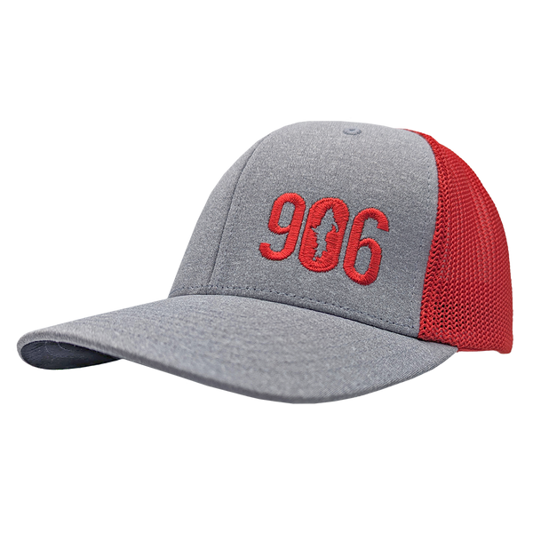 Hat - "906" Heather Grey/Red FlexFit Melange Mesh Cap