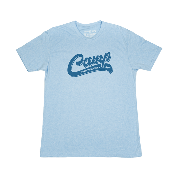 "Camp (Script)" Heather Columbia Blue T-Shirt