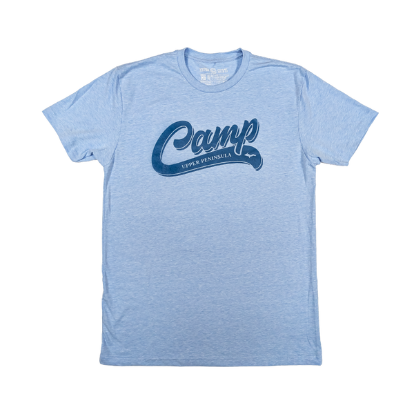 "Camp (Script)" Heather Columbia Blue T-Shirt