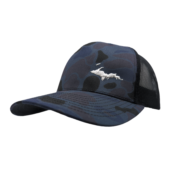 Hat - "U.P. Silhouette (Corner)" Admiral Duck Camo/Black Mid Profile Trucker Hat