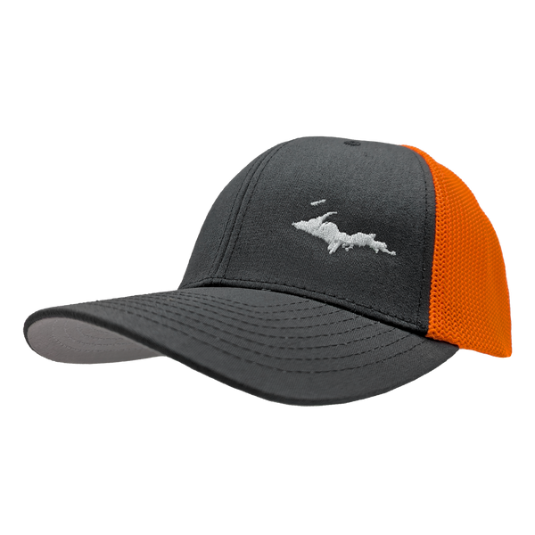 Hat - "U.P. Silhouette (Corner)" Charcoal/Neon Orange FlexFit Trucker Cap