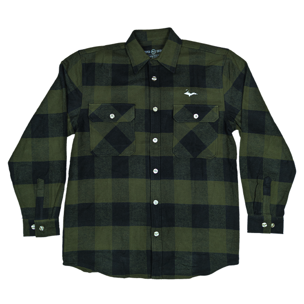 "U.P. SILHOUETTE" Olive Drab Buffalo Plaid Extra Heavyweight Flannel Shirt