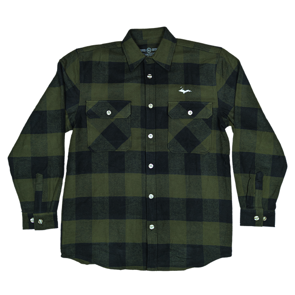 U.P. SILHOUETTE Olive Drab Buffalo Plaid Extra Heavyweight Flannel Shirt Small U.P. SILHOUETTE Olive Drab Buffalo Plaid Extra Heavyweight Flannel Shirt Small