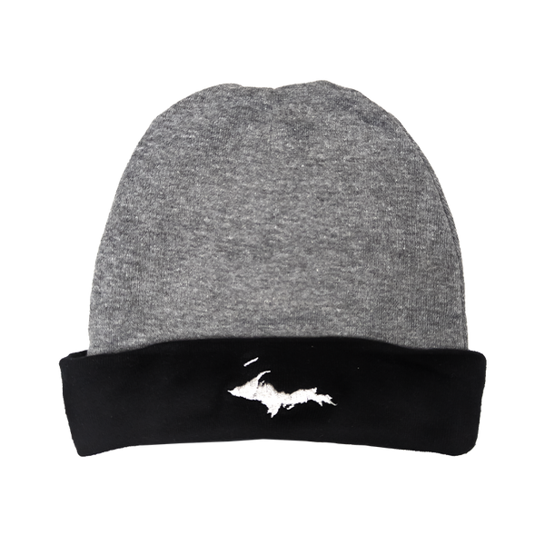 INFANT Beanie - "Upper Peninsula (Islands)" Granite Heather/Black Baby Beanie