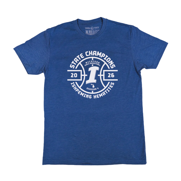 "STATE CHAMPS 2026 (Ishpeming Girls Basketball)" Heather Royal T-Shirt