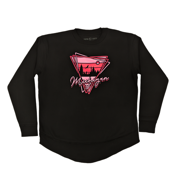 "Michigan (Retro Script)" Women's Black Weekend Fleece Crewneck