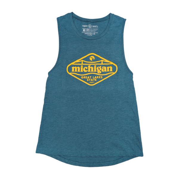 "Michigan (GLS)" Women's Heather Deep Teal Jersey Muscle Tank