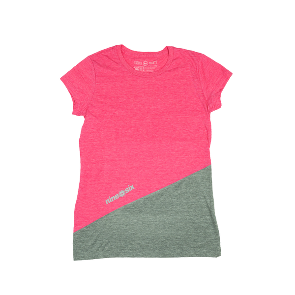 "nine0six" Heather Dark Fuchsia/Heather Grey Women's Tri-Blend Pieced T-Shirt