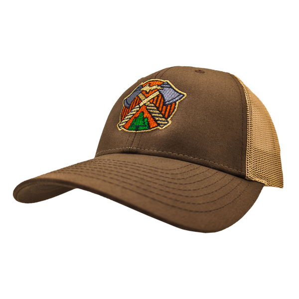 Hat - "U.P. AXES" Brown/Khaki Low Profile Trucker Hat