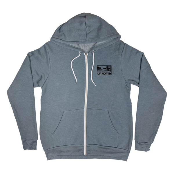 "UP NORTH (Sketch)" Heather Slate Zip-UP Hoodie