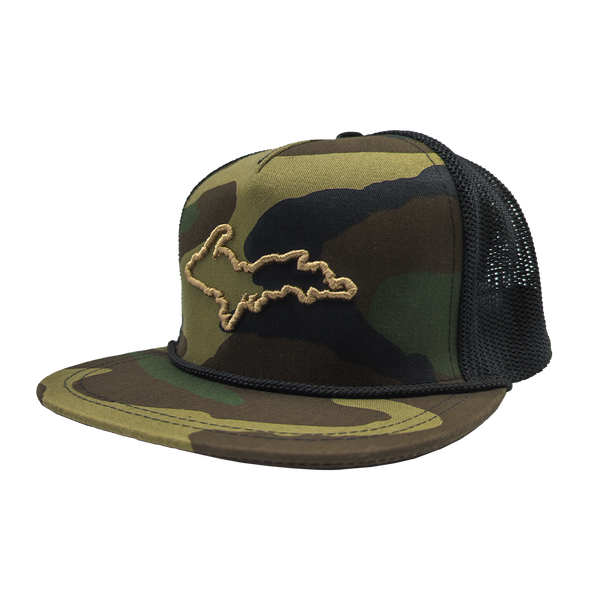 Hat - "U.P. Silhouette (3D Puff)" Camo/Black Trucker Hat