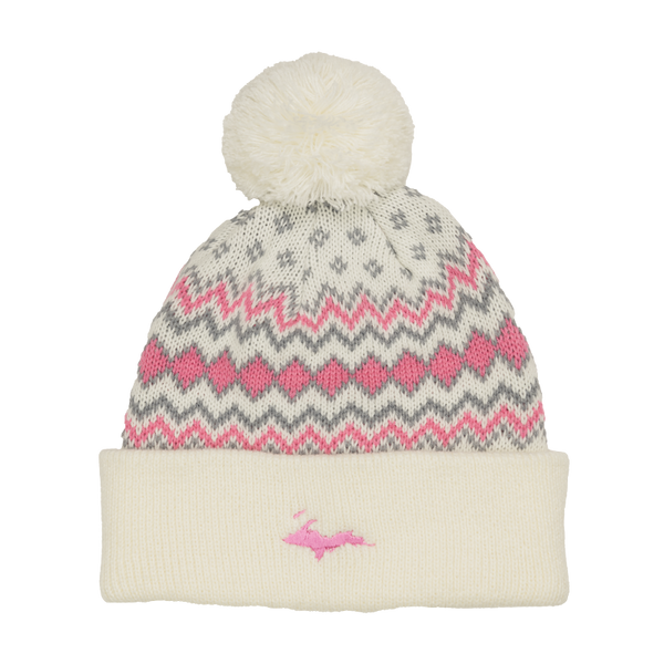 Beanie - "U.P. Silhouette" Marshmallow/Awareness Pink/Gusty Grey Alpine Pom Beanie