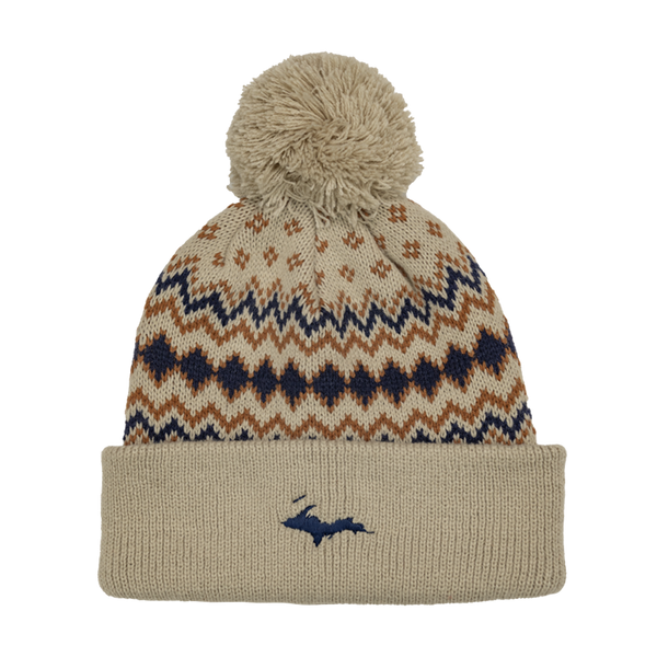 Beanie - "U.P. Silhouette" Sahara/True Navy/Duck Brown Alpine Pom Beanie