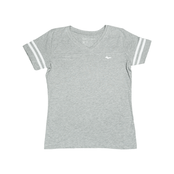 "U.P. Silhouette" Women's Vintage Heather/White Varsity V-Neck