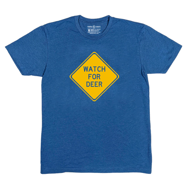 "WATCH FOR DEER" Heather Cool Blue T-Shirt
