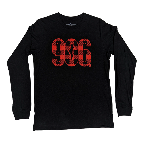 "906 PLAID" Heather Black Longsleeve T-Shirt