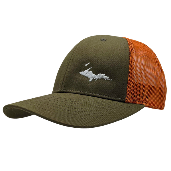 Hat - "U.P. Silhouette (Corner)" Dark Loden/Jaffa Orange Low Profile Trucker Hat