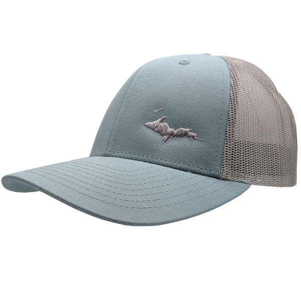 Hat - "U.P. Silhouette (Corner)" Smoke Blue/Aluminum Low Profile Trucker Hat