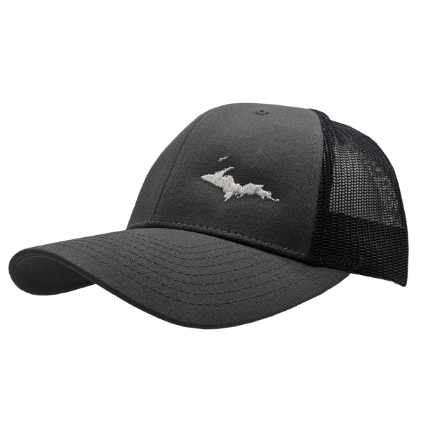 Hat - "U.P. Silhouette (Corner)" White on Charcoal/Black Low Profile Trucker Hat
