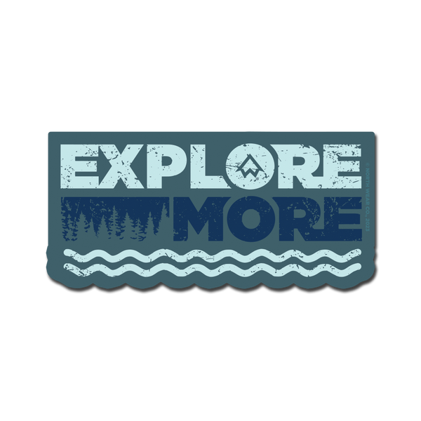 Sticker - "EXPLORE MORE" 4" Light Mint/Light Navy Window Decal