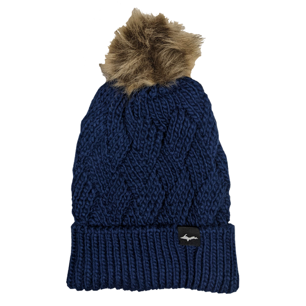 Beanie - "Upper Peninsula" Navy Fur Pom Beanie