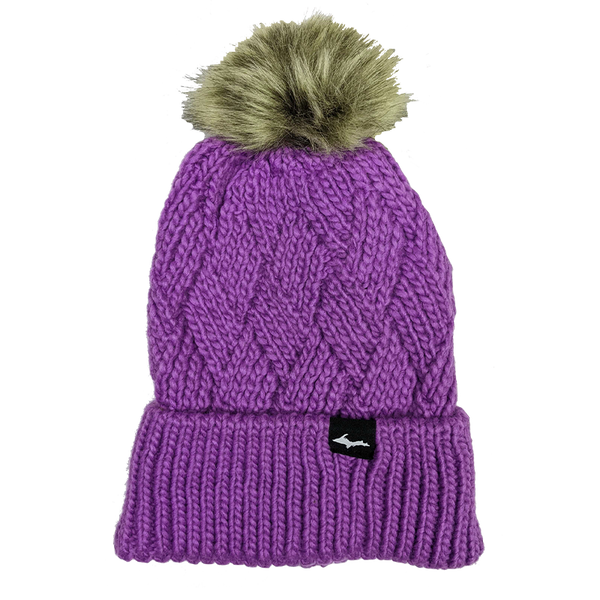 Beanie - "Upper Peninsula" Purple Fur Pom Beanie