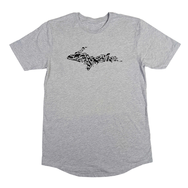"YOOPER ICON" Heather Grey Long Body Crew T-Shirt