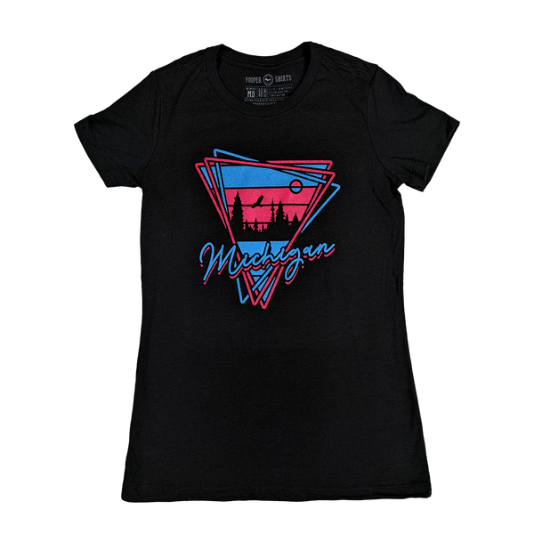 "Michigan (Retro Script)" Heather Black Women's T-Shirt (ONLINE ONLY)