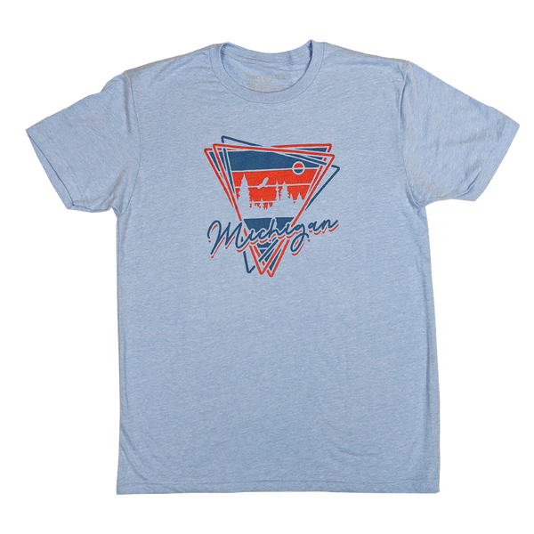 "Michigan (Retro Script)" Heather Columbia Blue T-Shirt (ONLINE ONLY)