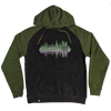 "Pine Sounds" Heather Charcoal/Heather Army Midweight Pullover Hoodie