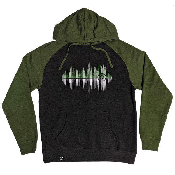 "Pine Sounds" Heather Charcoal/Heather Army Midweight Pullover Hoodie