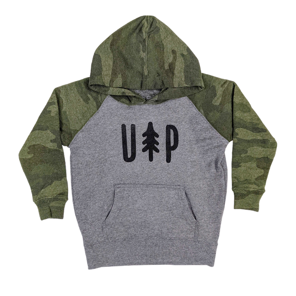 TODDLER - "UP Tree" Nickel Heather/Forest Camo Special Blend Raglan Hoodie