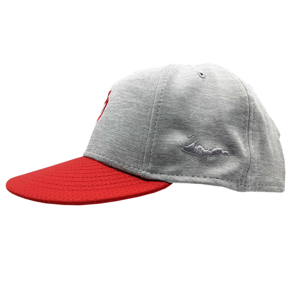 Hat - "U.P. Emblem" New Era® Heather Grey/Scarlet Striped Flat Bill Snapback Cap