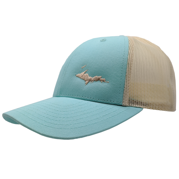 Hat - "U.P. Silhouette (Corner)" Aruba Blue/Birch Low Profile Trucker Hat