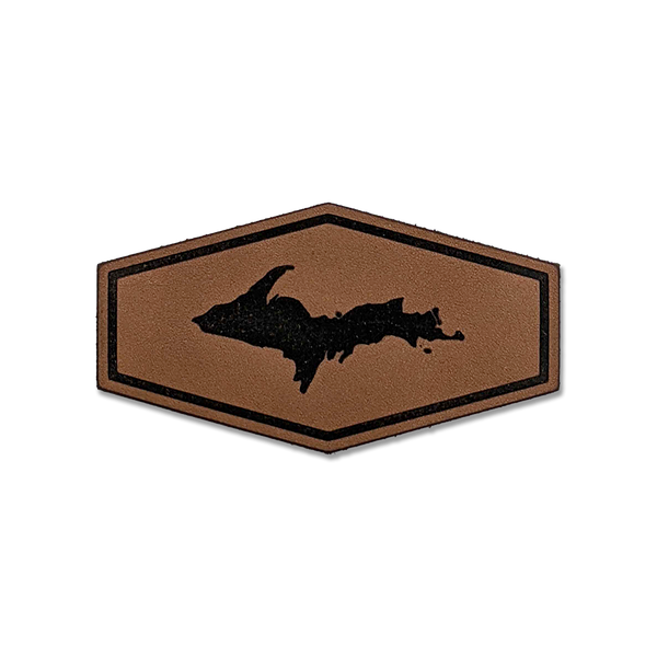 Patch - "U.P. Silhouette" Caramel Real Leather Hexagon Patch